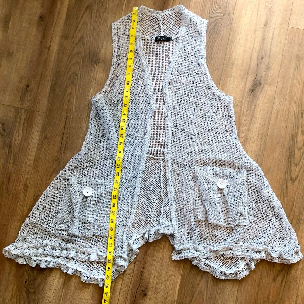 Papa Vancouver white/grey 100% cotton mesh cardigan hem frill and rise 2 pockets - Picture 8 of 8